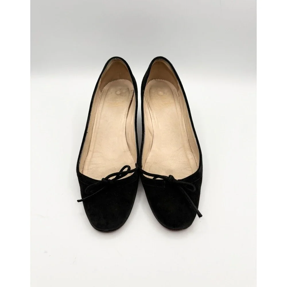 Christian Louboutin Black Suede Bow Accent Marcia Balla Kitten Heels Size EU 38